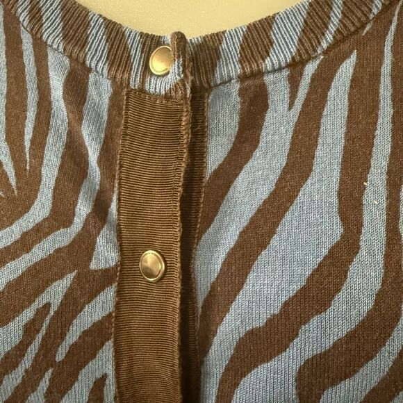 A Line Zebra Print Button-Up Cardigan Blue & Brown Size Large - Picture 2 of 7